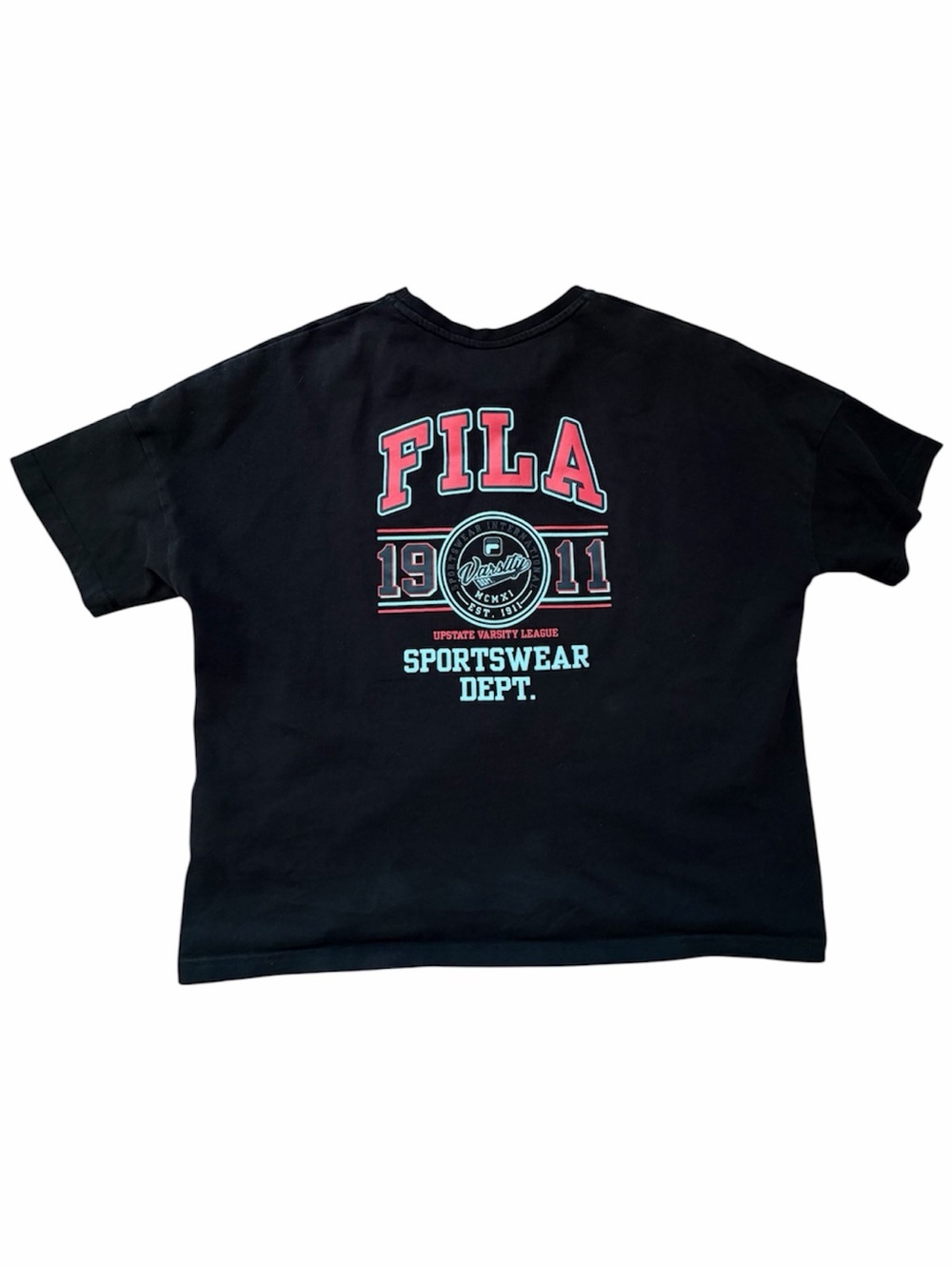 Fila Varsity Graphic T-Shirt Sportswear Dept Logo Tee Black Streetwear Casual